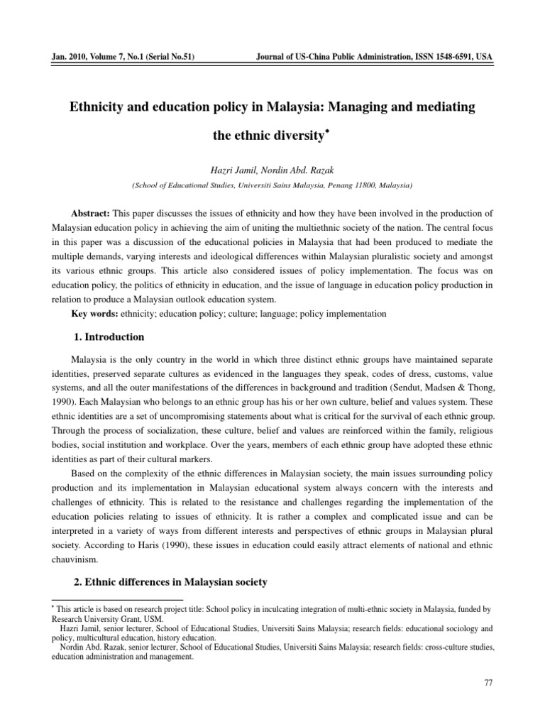 Ethnicity and Education Policy in Malaysia | PDF | Malaysia ...