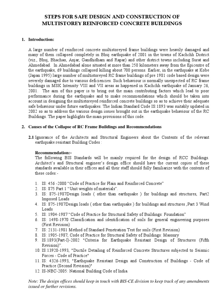Safe Design for Multistorey RC Buildings | PDF | Beam (Structure) | Column