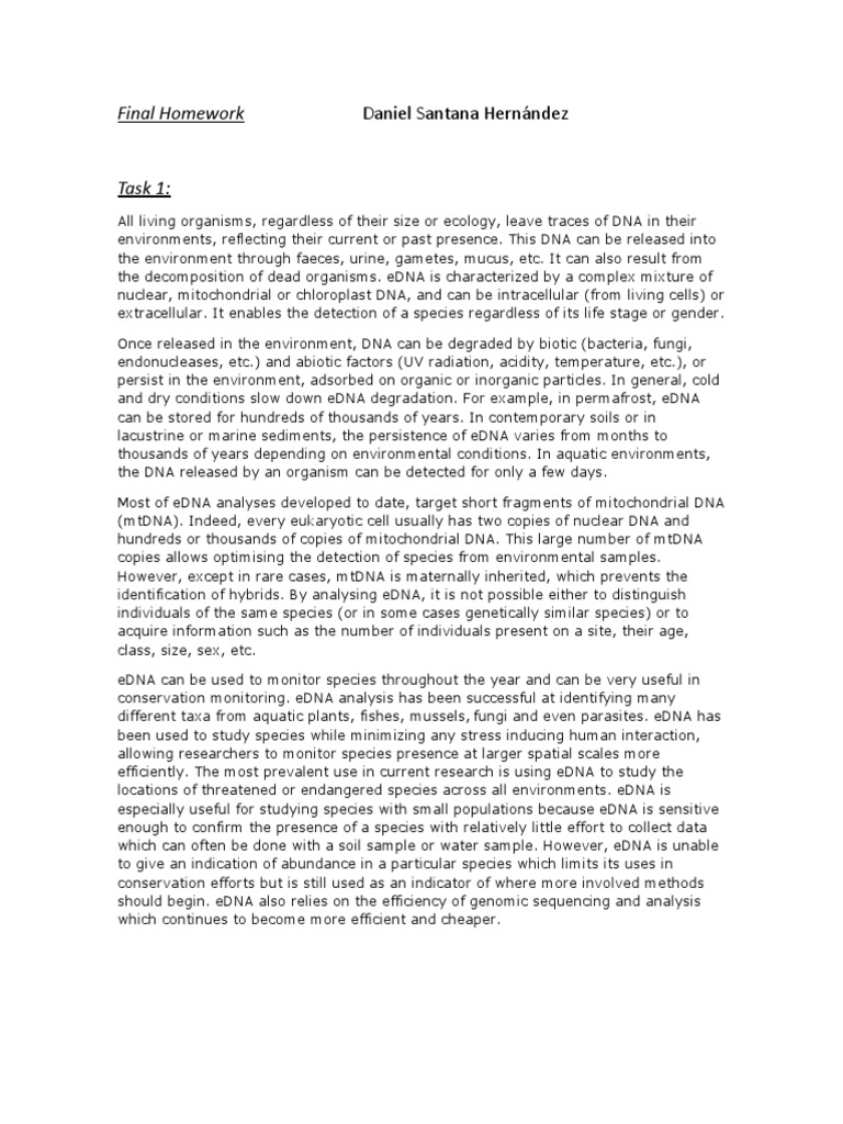 Final Homework Daniel Santana Hernández | PDF | Mitochondrial Dna | Dna