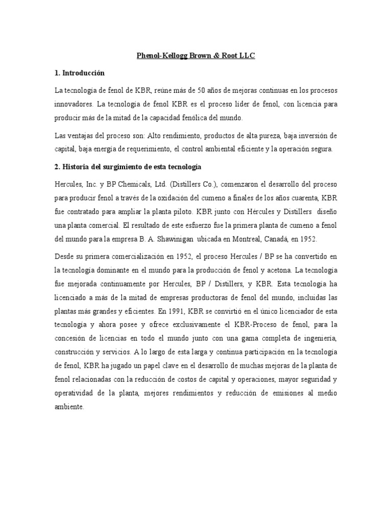 KBR Phenol Process PDF Aguas residuales Química