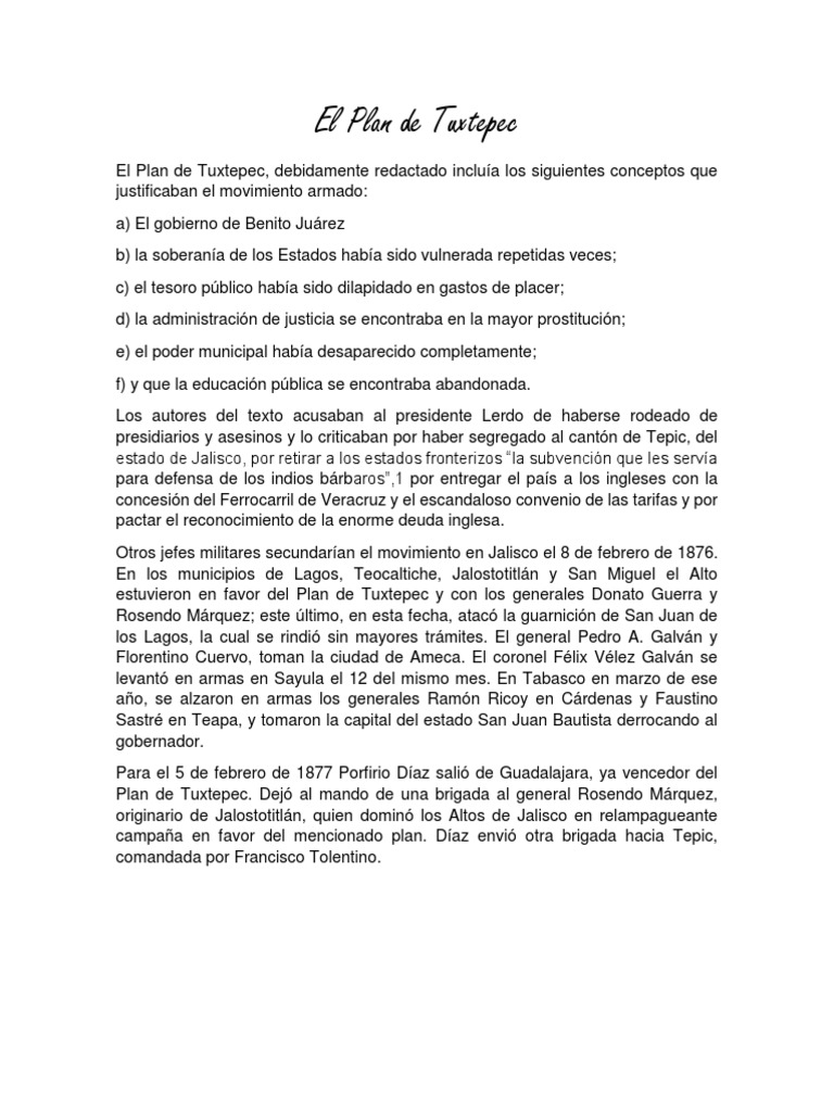 El Plan de Tuxtepec Política Gobierno