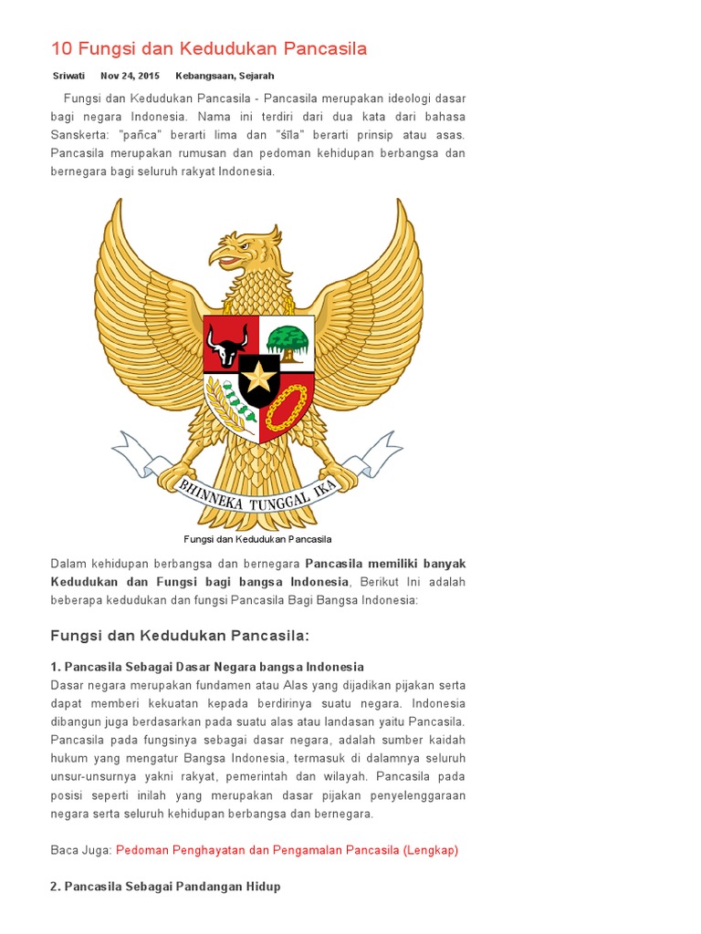 Fungsi Dan Kedudukan Pancasila Pancasila Fungsi Dan