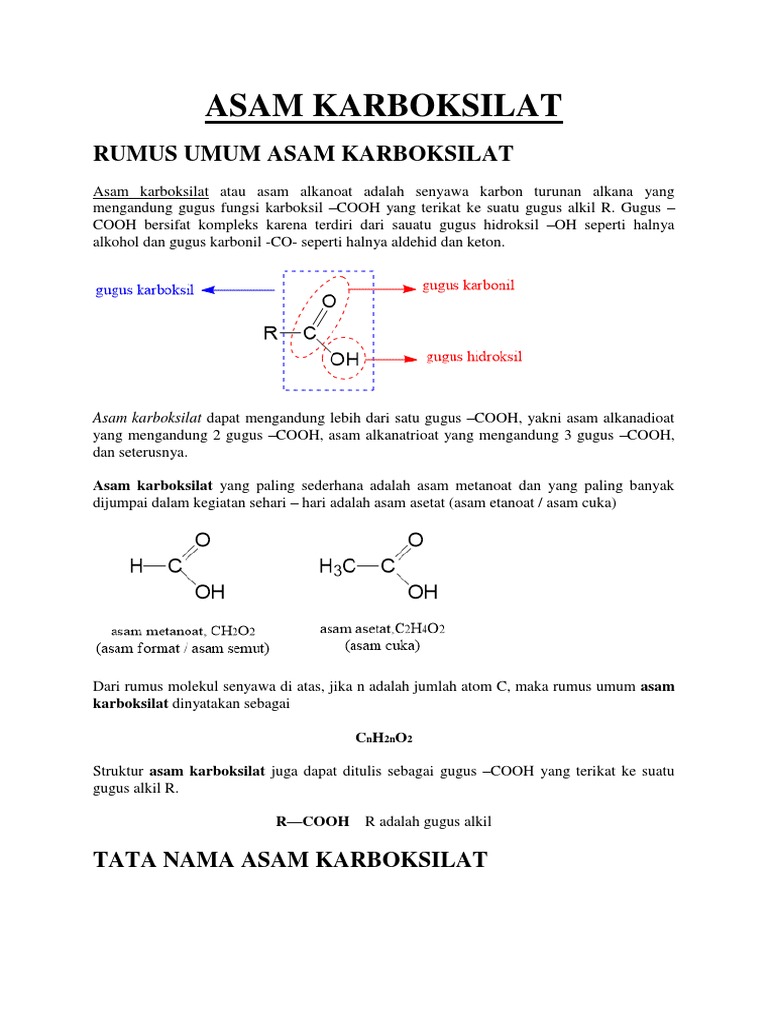 Rumus Umum Asam Karboksilat