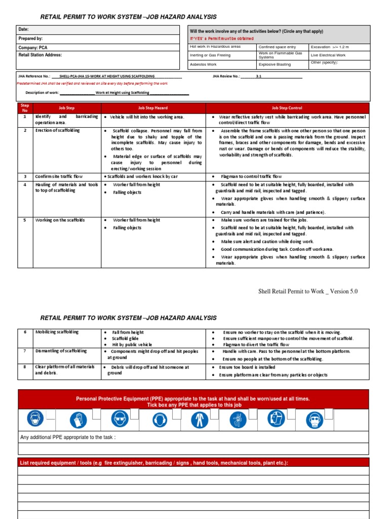 JHA 15Work at Height Using Scaffolding Personal Protective Equipment