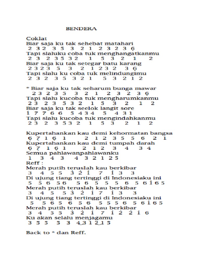 Not Lagu Bendera Coklat Kumpulan Not Lagu