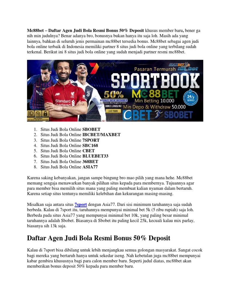 Daftar Agen Judi Bola Resmi Bonus 50 Deposit