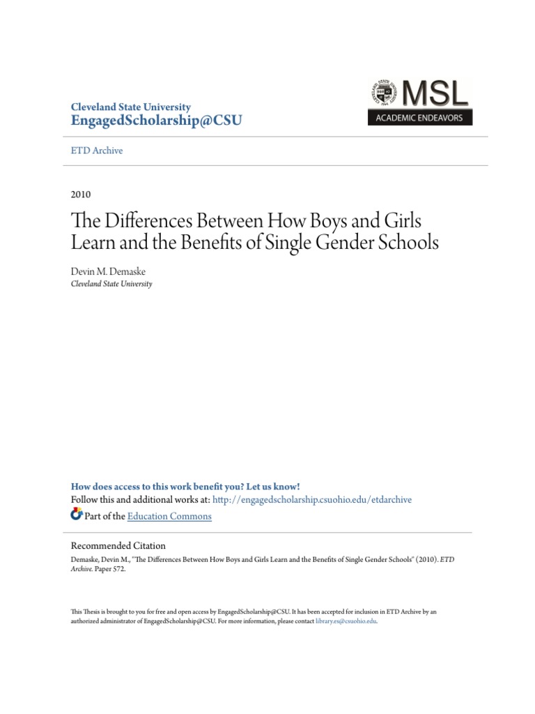 The Differences Between How Boys and Girls Learn and The Benefits PDF ...