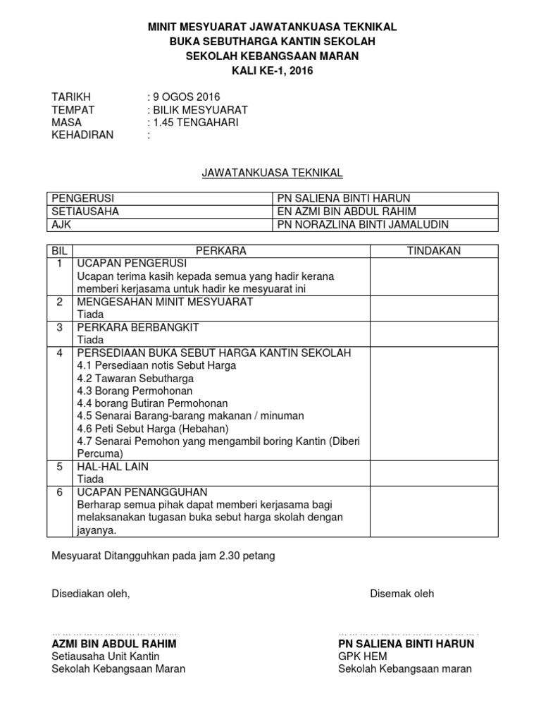 Minit Jawatankuasa Teknikal Pdf