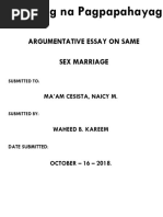 Argumentative Essay on Same Sex Marriage