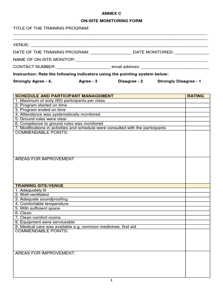 On-Site Training Program Monitoring Form | PDF | Health Care | Business
