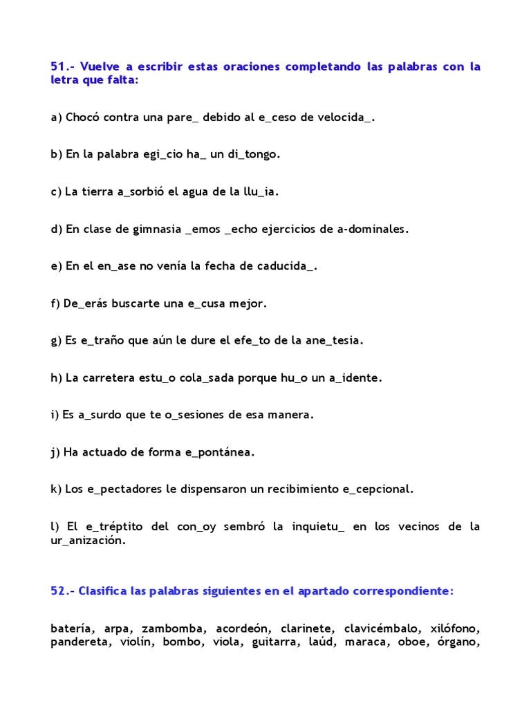 Lengua EJERCICIOS | PDF | Artes del Lenguaje y Comunicación