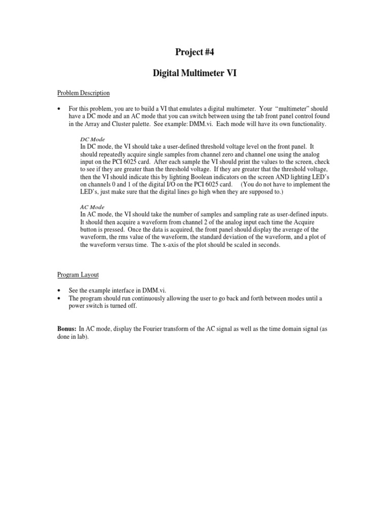 Digital Multimeter VI Project Guide | PDF