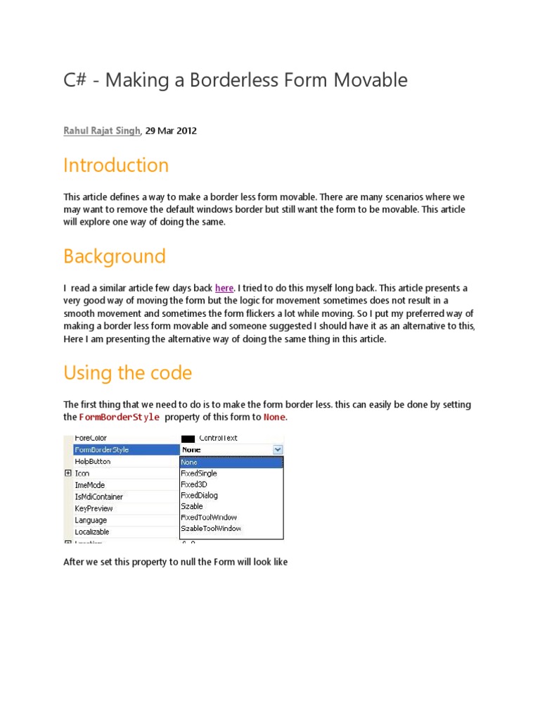 Movable Borderless Form in C# | PDF | C++ | Software Development