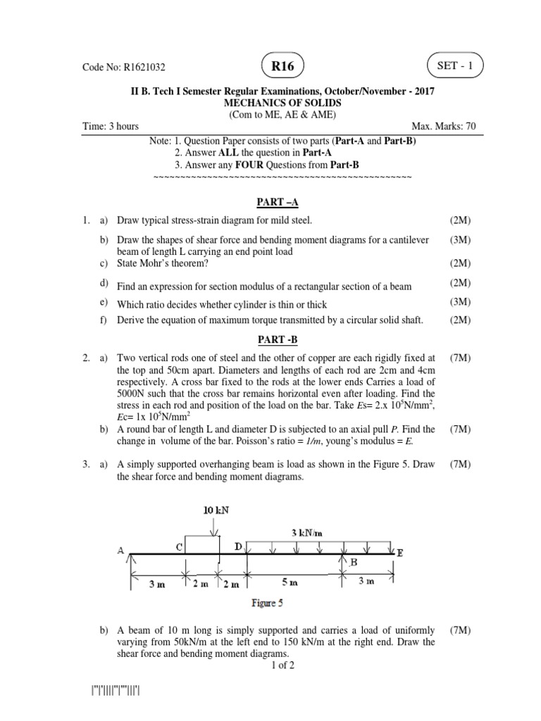 Mechanics of Solids Exam Paper 2017 | PDF | Bending | Beam (Structure)