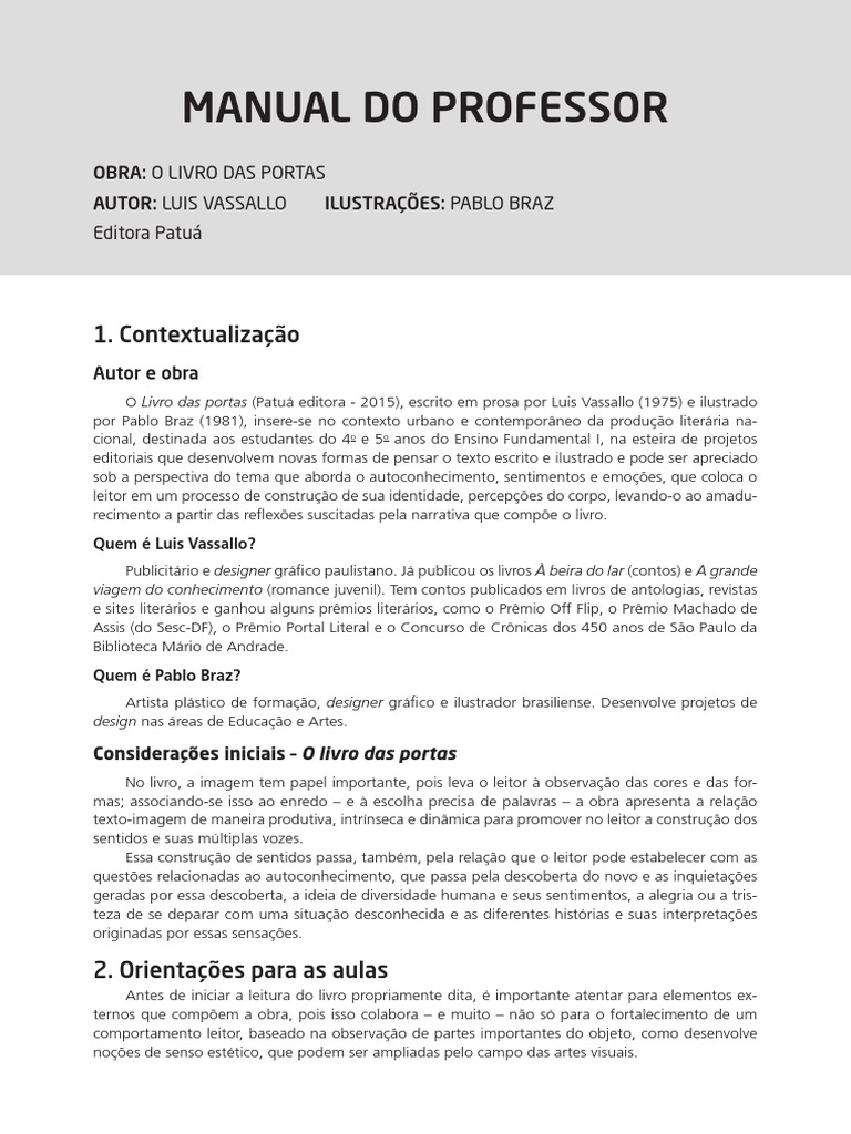 Manual do Professor: O Livro das Portas | PDF | Livros | Prosa