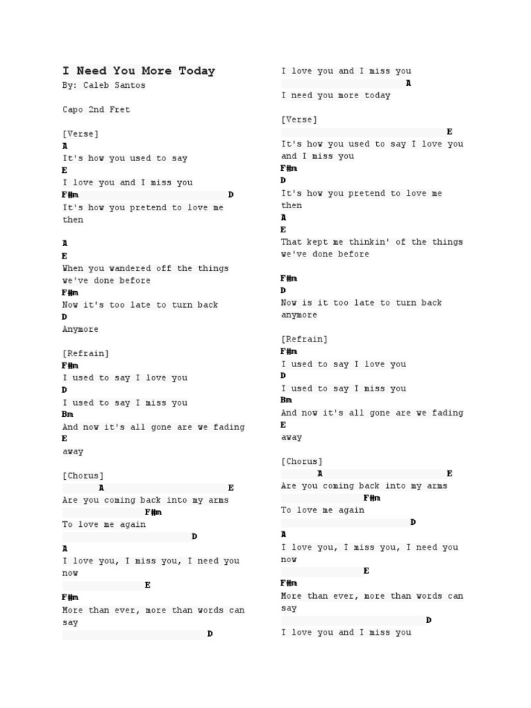 I Need You More Today Lyrics Refrain Song Structure