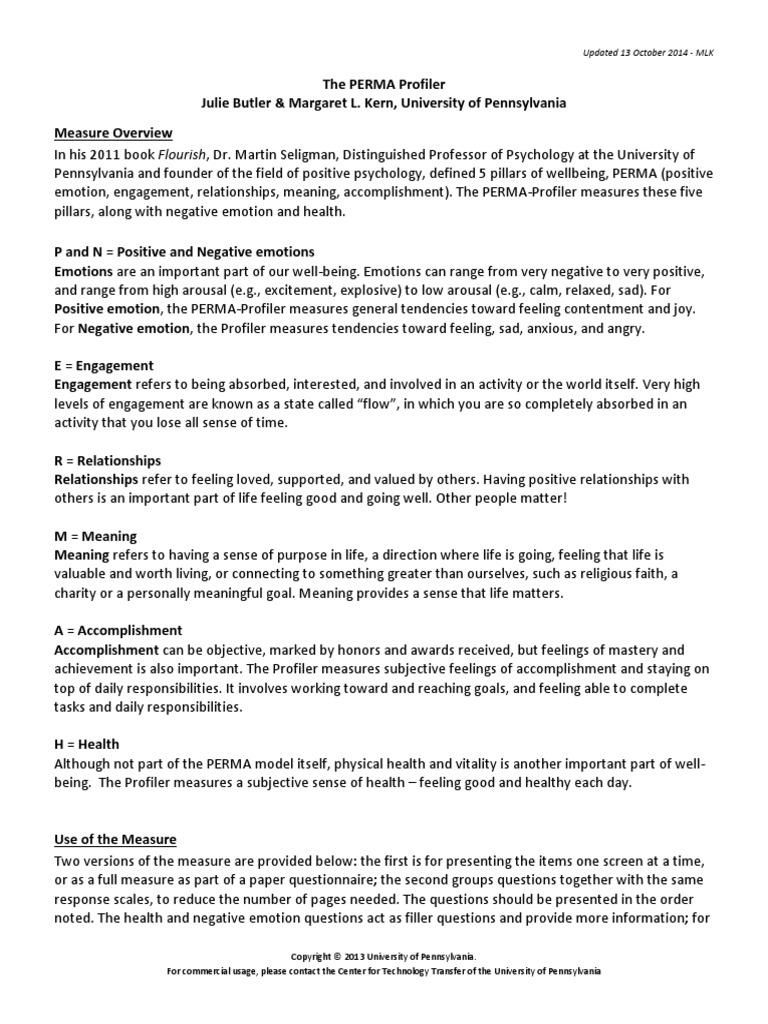 Perma Profiler Butler Kern 2013 | PDF | Metaphysics Of Mind | Neuroscience