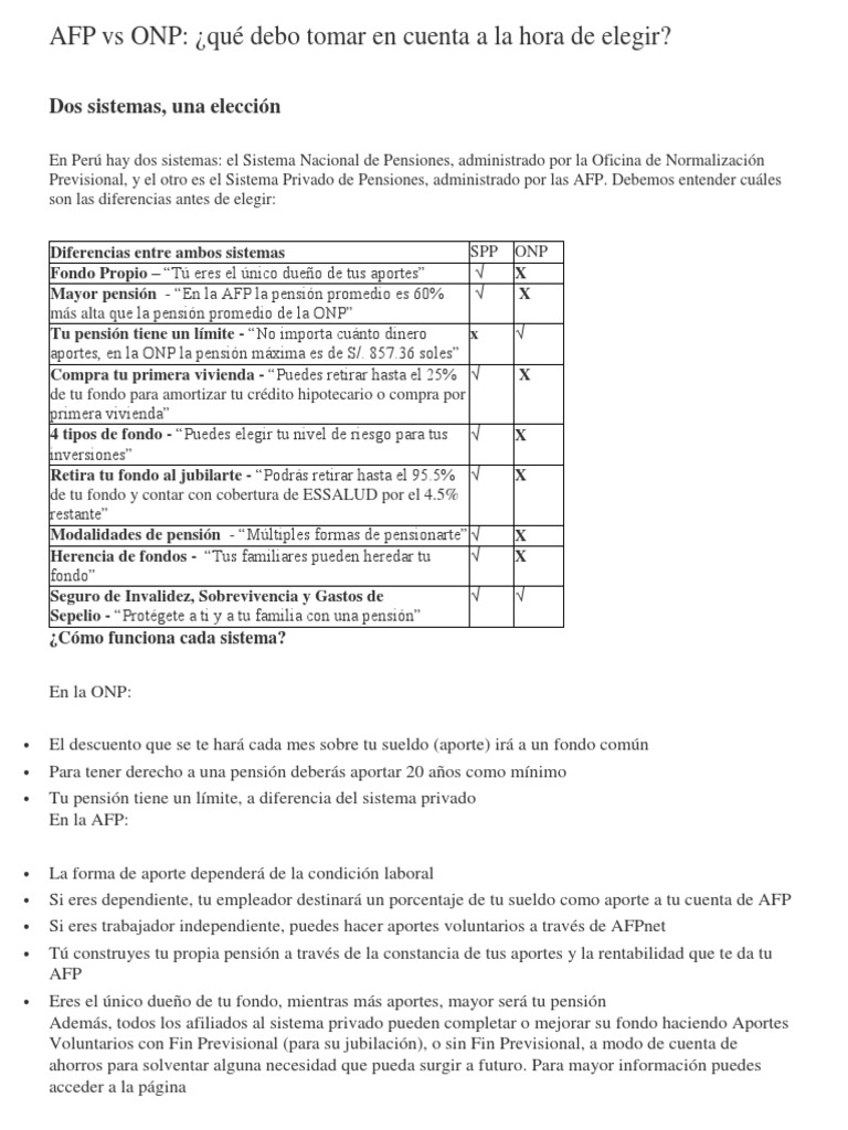 AFP Vs ONP | PDF | Pensión | Finanzas personales