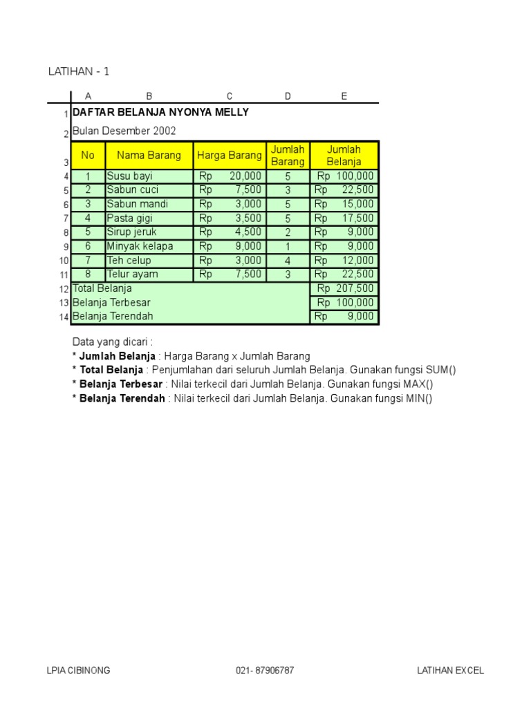 Soal Latihan Excel