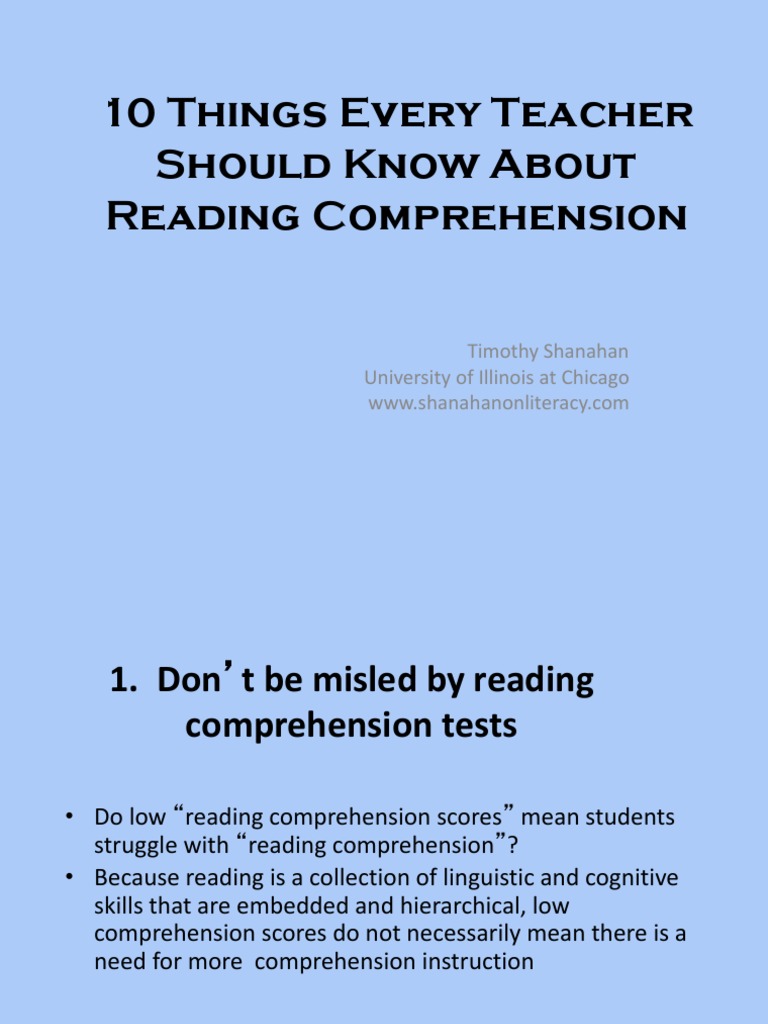 10 Things Every Teacher Should Know About Reading Comprehension Pdf