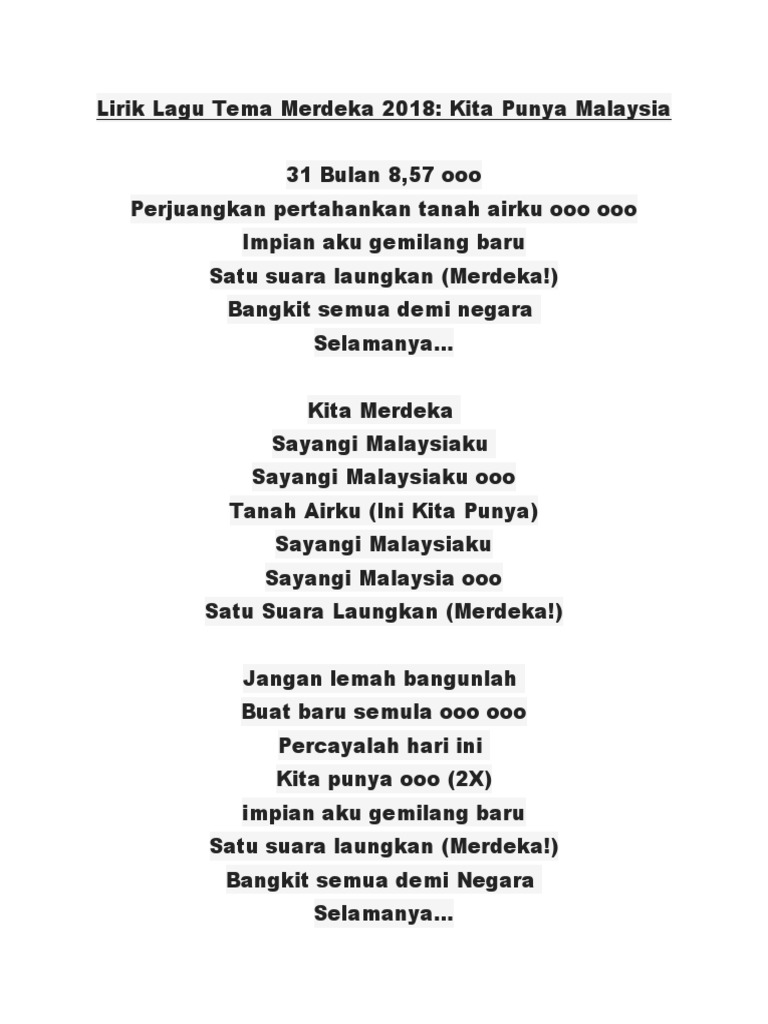 Lirik Lagu Tema Merdeka 2018  PDF