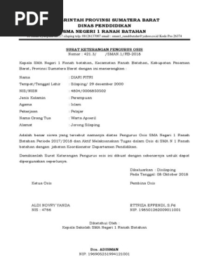 Surat Keterangan Pengurus Osis