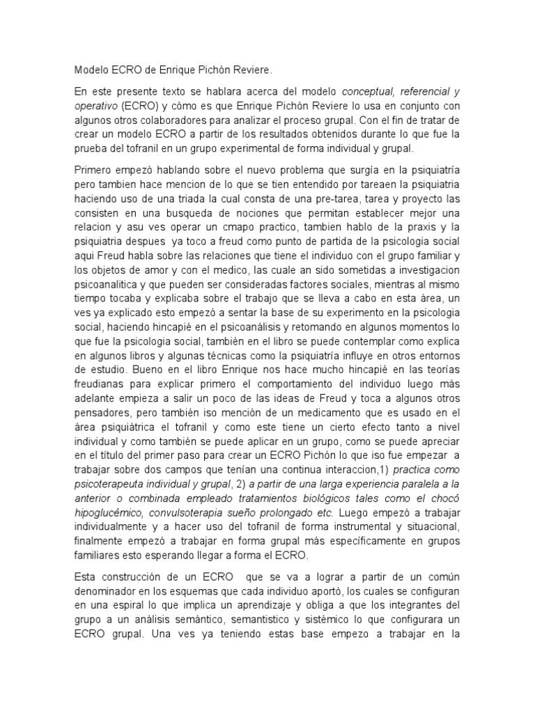 Modelo ECRO de Enrique Pichón Reviere | PDF | Psicoterapia | Sigmund Freud