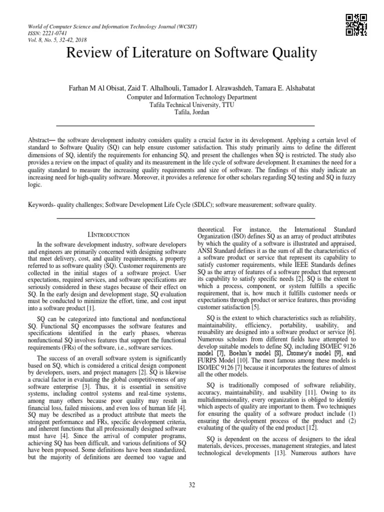 Software Quality Literature Review | PDF | Software Quality | Software ...