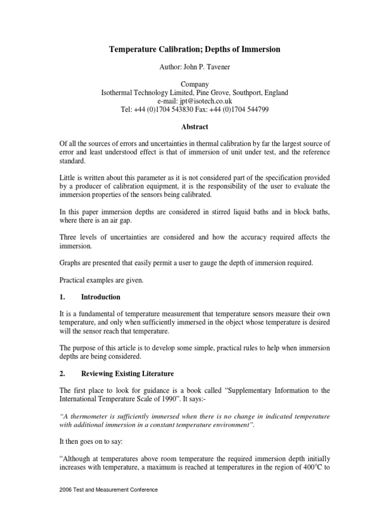 Temperature Calibration-Depths of Immersion PDF | PDF | Thermometer ...