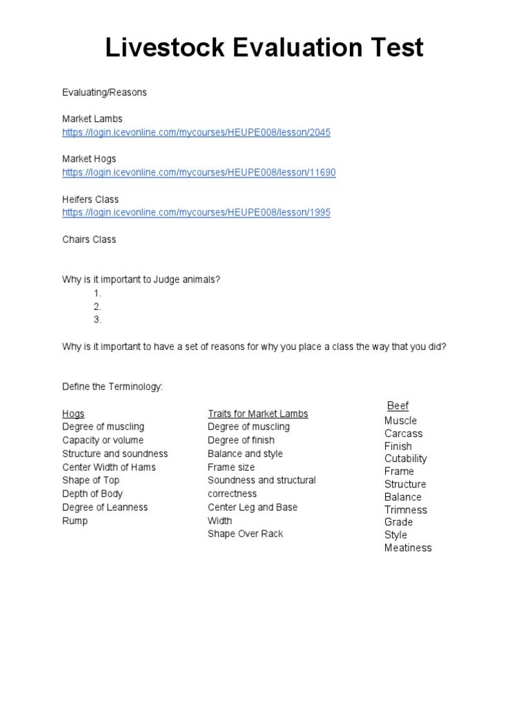 Livestock Judging Test PDF