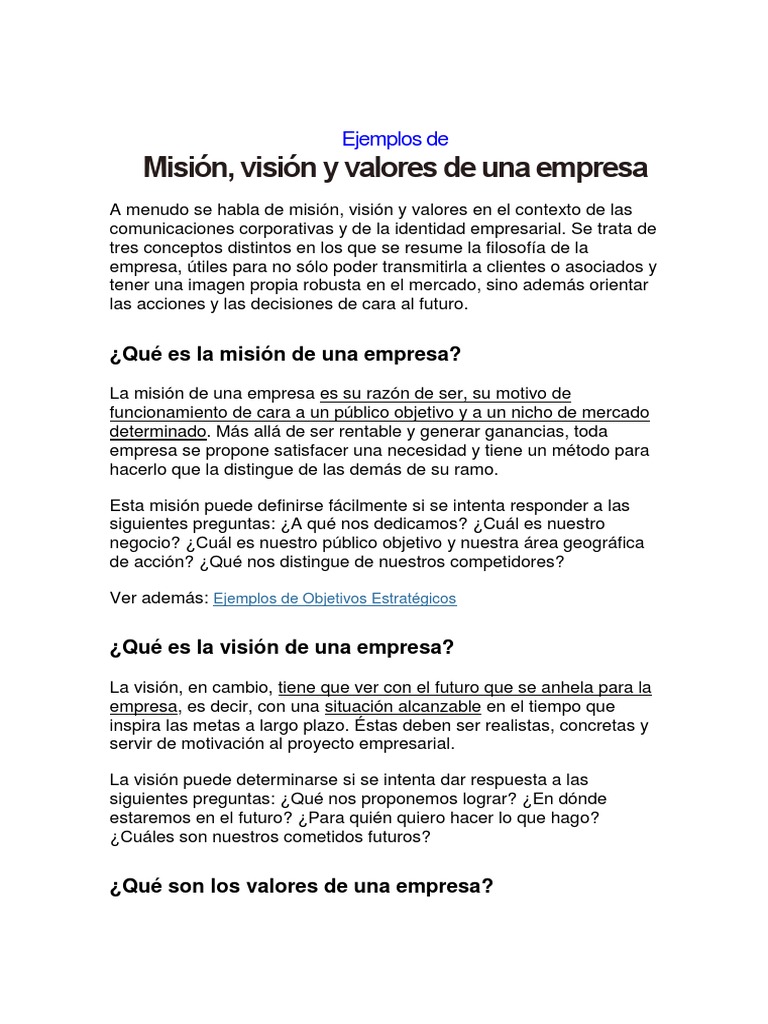 Ejemplos de Mision y Vision | PDF | Bienestar | Calidad (comercial)