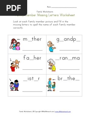 family missing letters worksheet pdf
