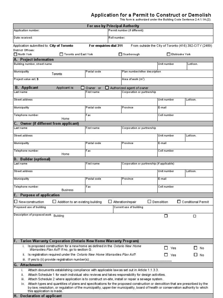 Application For A Permit To Construct or Demolish | PDF | Building Code