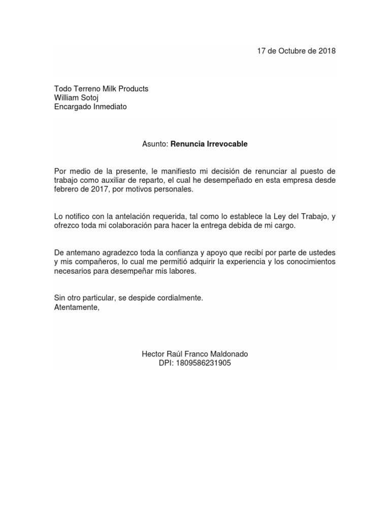 Carta de Renuncia