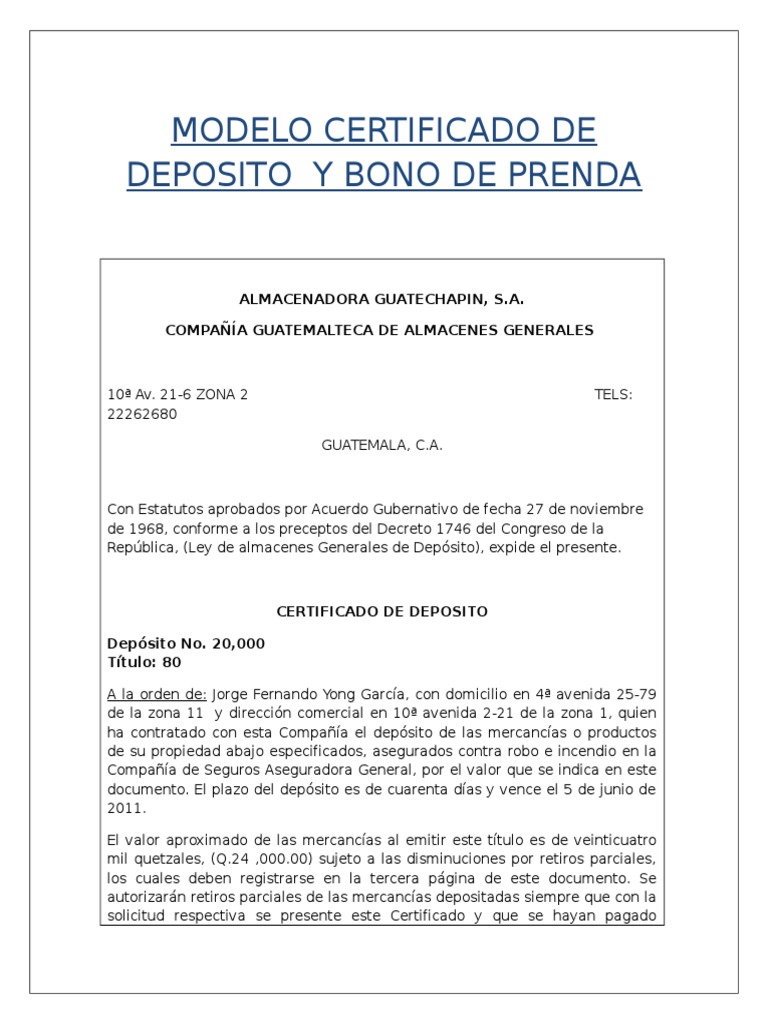 Bono de Prenda Guatemala Ley de