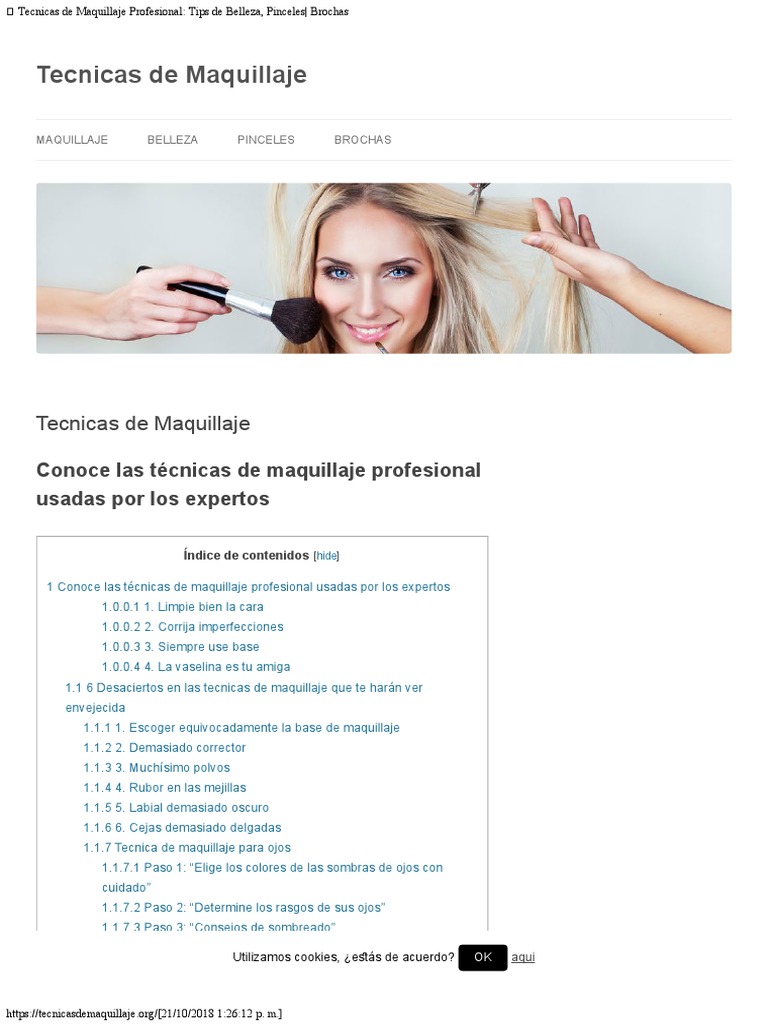 Tecnicas de Maquillaje Profesional Tips de Belleza, Pinceles Brochas | PDF  | Productos cosméticos | Apariencia humana
