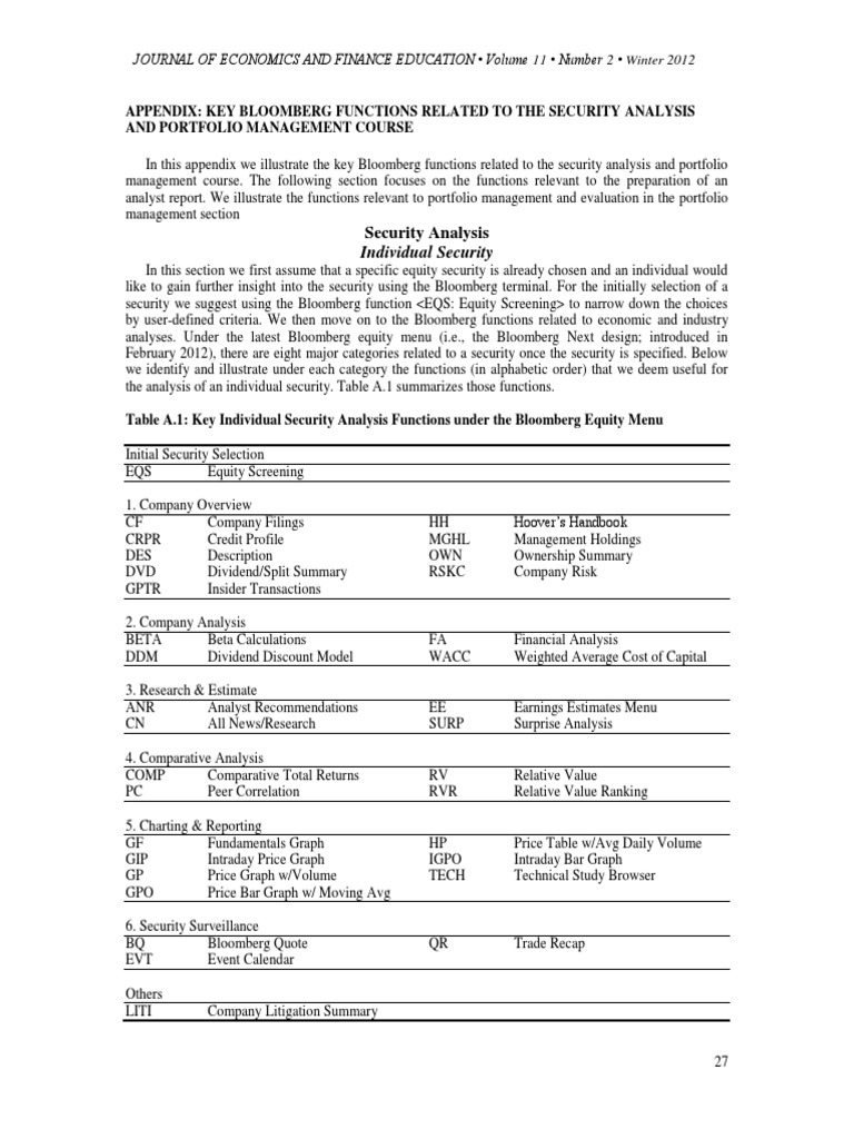 Key Bloomberg Functions for Analysts | PDF | Cost Of Capital | Beta ...