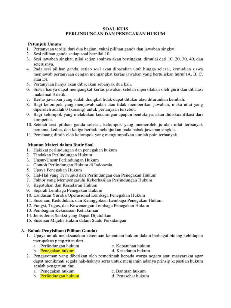 Contoh Soal Pilihan Ganda Tentang Perlindungan Dan