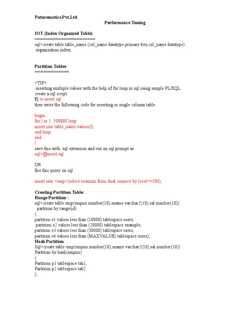 Partitions M. Views and IOTs PDF Databases Database Index