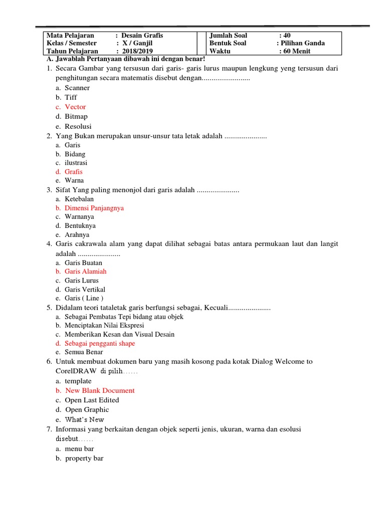  Soal  Uts Ganjil Dasar  Desain  Grafis  Kelas x