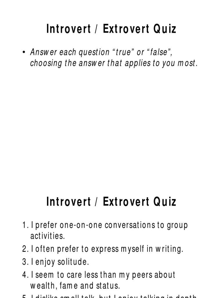 Introvert vs. Extrovert Quiz | PDF | Self-Improvement
