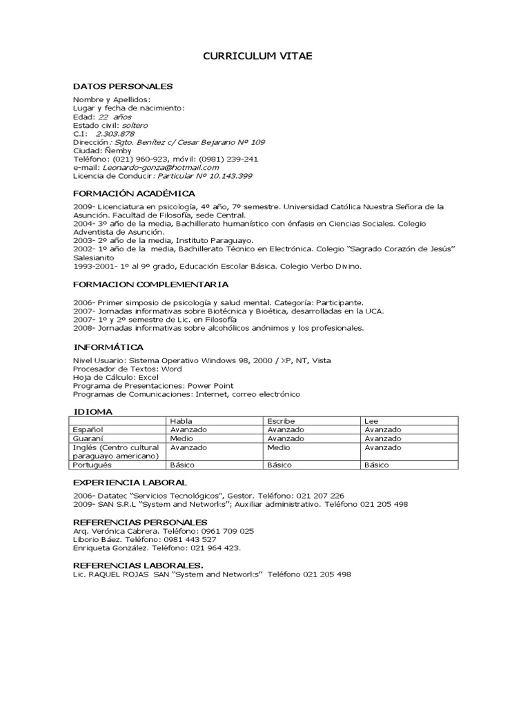 Curriculum Vitae Datos Personales