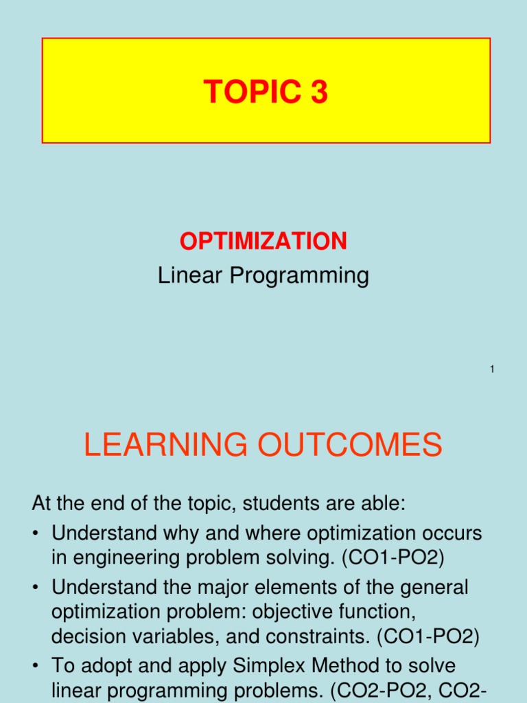 Topic 3a | PDF | Mathematical Optimization | Linear Programming
