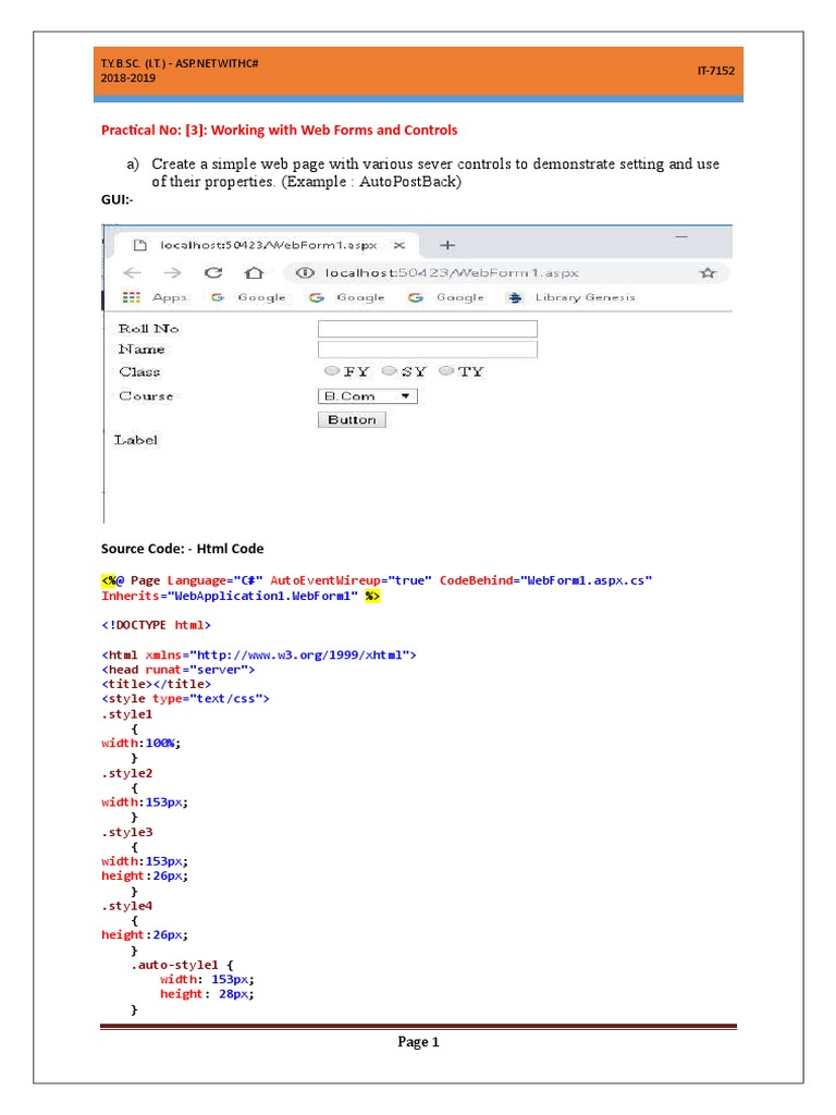 AWP Practical 3-1 | PDF | Active Server Pages | Html