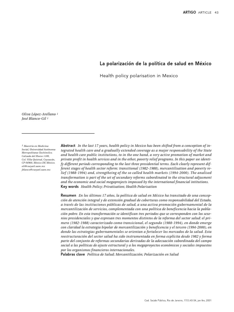 La Polarización De La Política De Salud En México Análisis De Tres