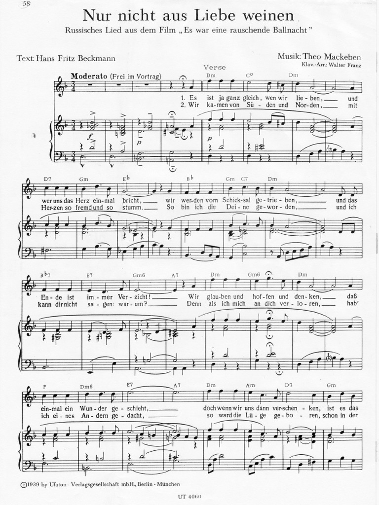 Zarah Leander Nur Nicht Aus Liebe Weinen PDF