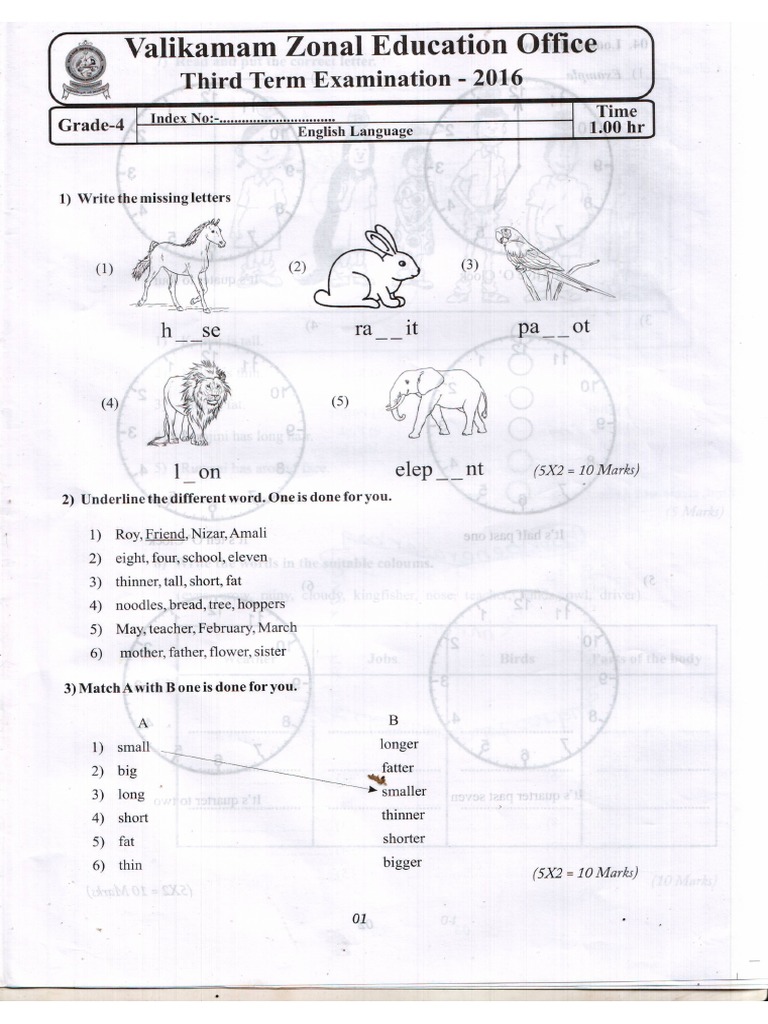 sri lanka grade 4 3rd term test paper pdf