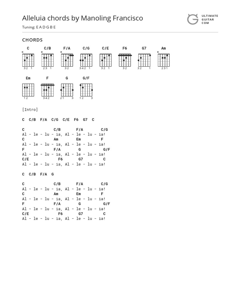 Alleluia Chords by Manoling Franciscotabs @ Ultimate Guitar Archive