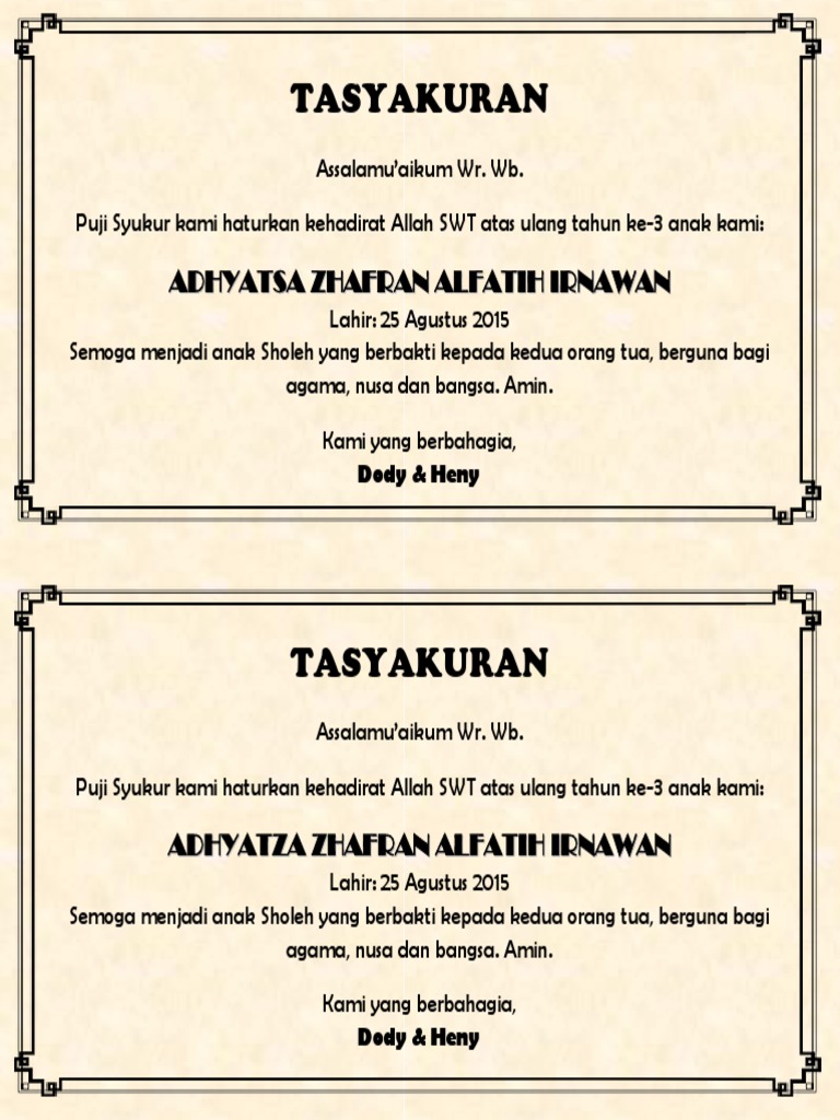 Contoh Ucapan Tasyakuran Ulang Tahun