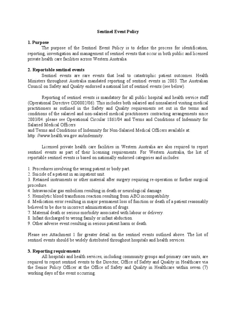 Sentinel Event Policy